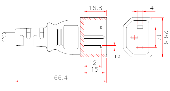 アメリカ AC電源 3Pコネクタ・C14・ストレート形・15A 125V/250V_製品